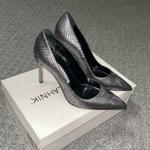 Manolo Blahnik Silver Snakeskin Heels